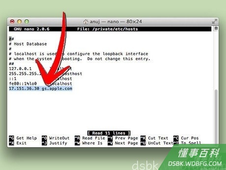 Step 8 用方向键，找到“gs.apple.com.”的主机地址。