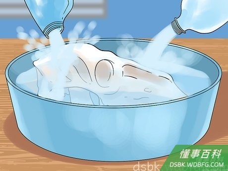 Step 1 把头骨浸泡在双氧水里。