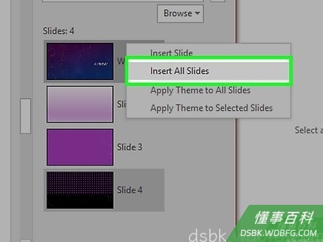 Step 7 右击预览中的一张幻灯片,选择“全部重用”。