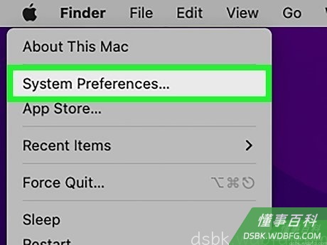 Step 1 点击苹果菜单,然后选择“系统偏好”。