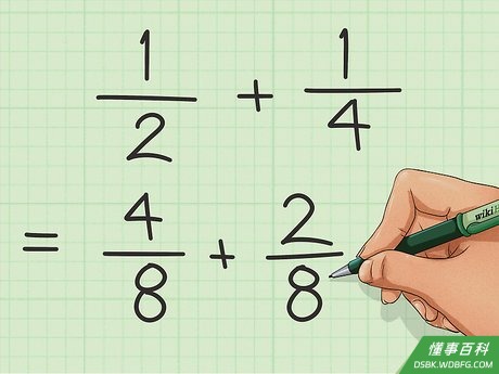 Step 5 将换算好公分母的新算式按照分子分母对齐的格式写好。