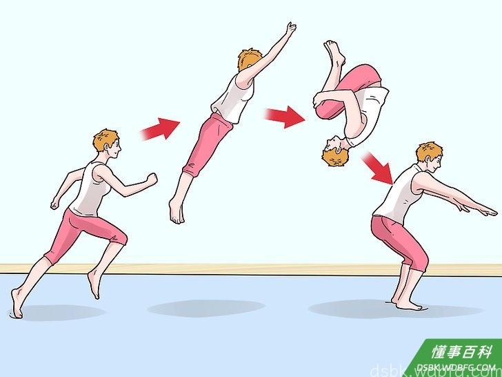 Step 1 在健身房的地板上做前空翻。