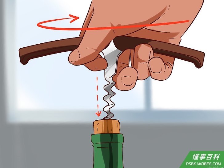 Step 5 将螺旋钻旋入瓶塞。
