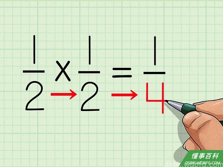 Step 5 两个分数的分母相乘。