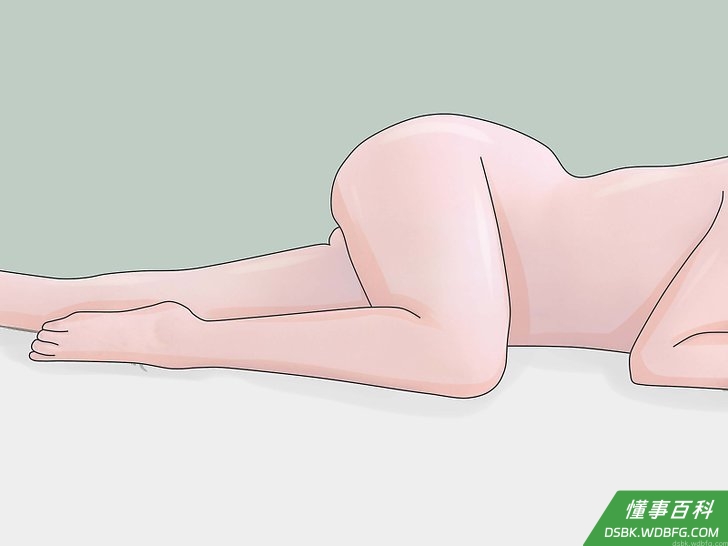 Step 1 让患者向左侧躺，右腿朝胸部屈起。