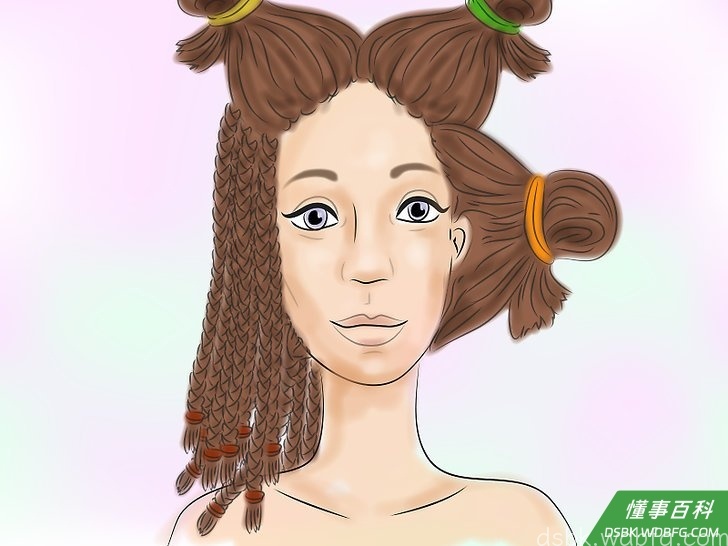 Step 5 继续把头发分成小缕,编成辫子。