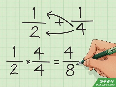 Step 3 将第二个分数的分母分别与第一个分数的分子、分母相乘。
