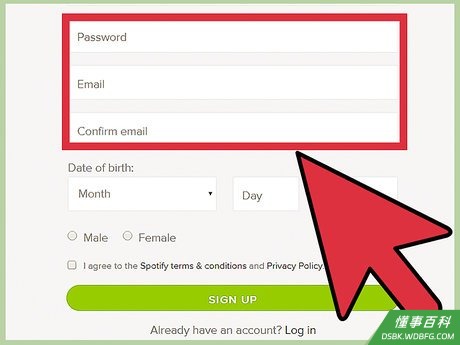 Step 3 登录你的Spotify账户,你可以用你的Facebook账户或者Spotify账户授权登录。