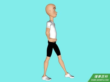 Step 4 右脚向前迈一步，大概是2-3英尺（0.6-0.9m）。