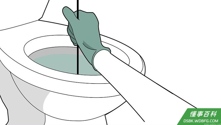 Step 3 将伸直了的衣架的末端插入马桶底端。