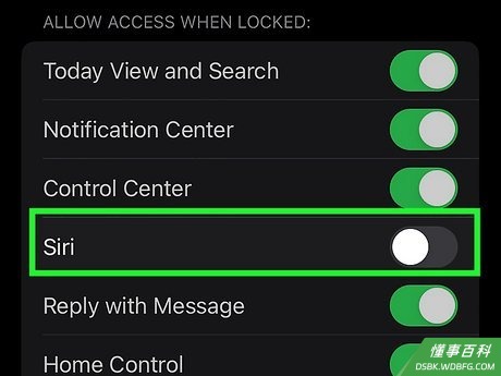Step 8 点击“Siri”选项,并禁止它在锁屏时启动。