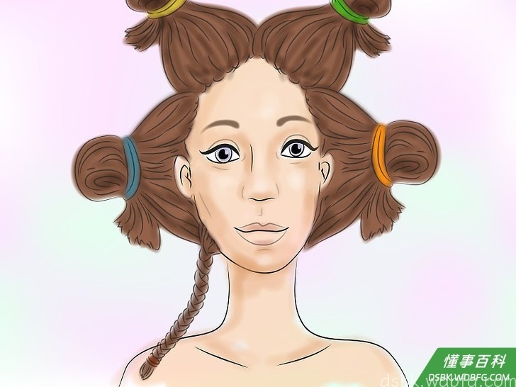 Step 4 在紧紧地编成辫子后,用一条迷你发圈绑住。