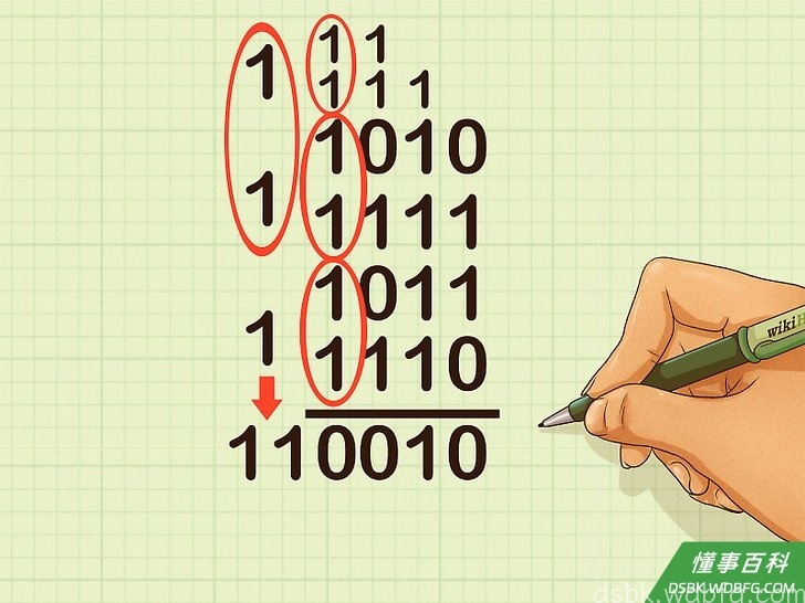 Step 7 继续圈出各位值上成对的1。