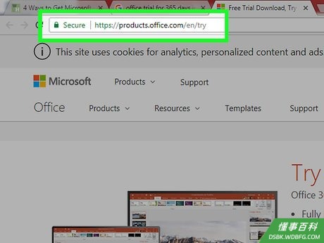 Step 2 浏览Office试用网站。