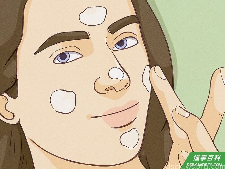 Step 3 在前额、鼻子、两颊及下巴上各点一点。