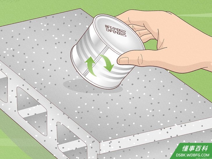 Step 2 将罐头倒置在石块上。