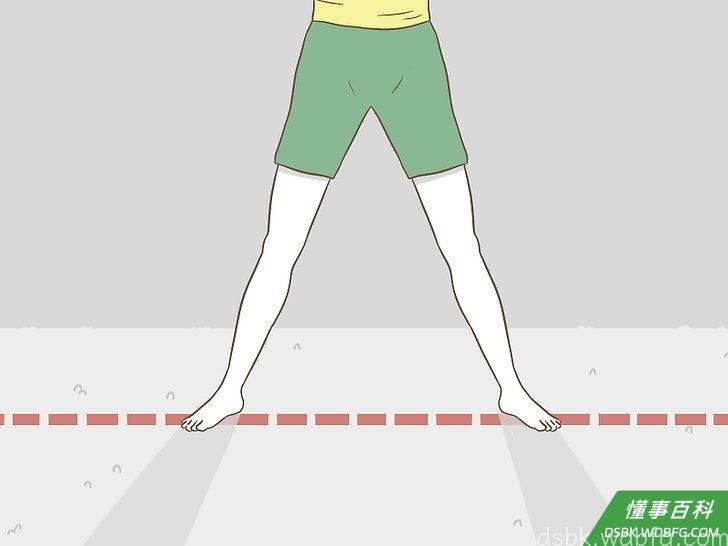 Step 2 想象地上有一条笔直的线,双脚在这条线上。