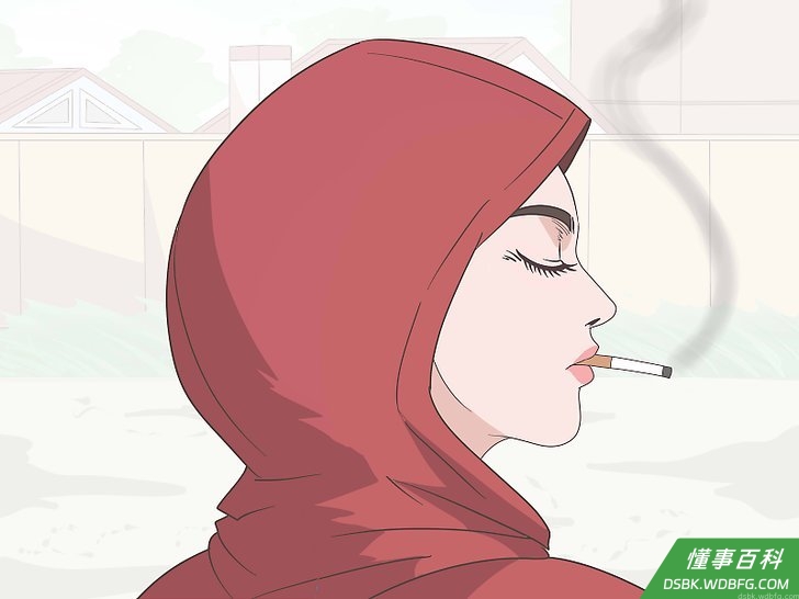 Step 1 吸烟时遮住头发。