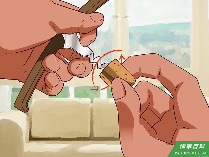 Step 9 从瓶塞里把开瓶器旋出来。