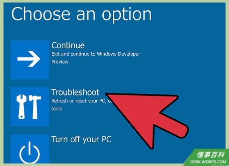 Step 4 当Windows 8系统提示你选择一个选项时,选择“疑难故障排解”。