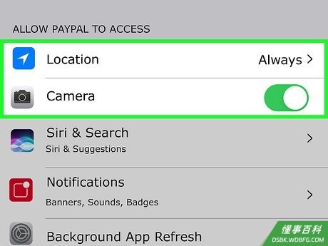Step 6 授权PayPal应用访问你的位置和摄像机。