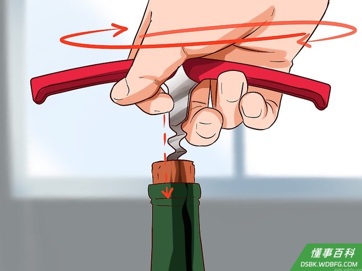 Step 6 继续旋转,直到螺旋钻全部进入瓶塞。